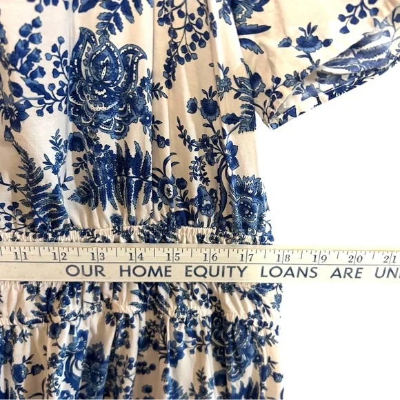 Anthropologie 1X somerset maxi dress toile French blue floral print cottagecore